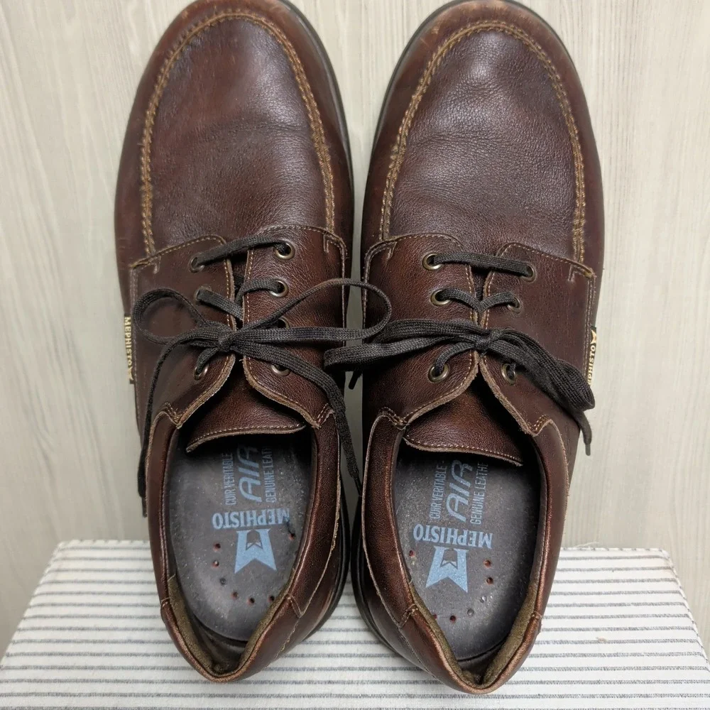 Mephisto Douk Hydro Protect Oxfords US Mens 11.5 Brown Leather Moc Toe Air-Jet